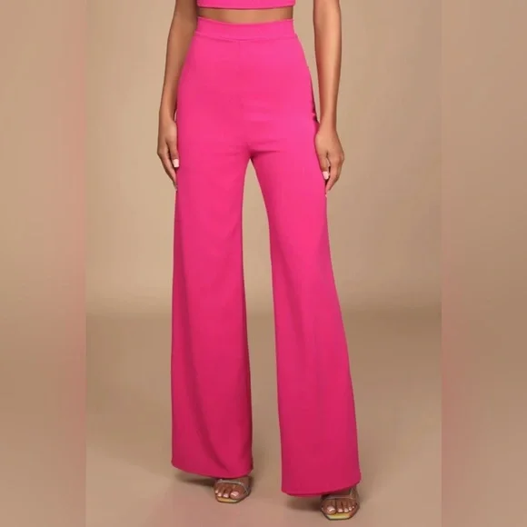 Lulus Only Tonight Hot Pink Two-Piece Wide-Leg Jumpsuit Size Medium - Picture 4 of 12